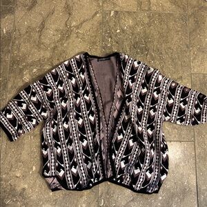 Peruvian Connection Black and White Geometric Cardigan, L, cotton